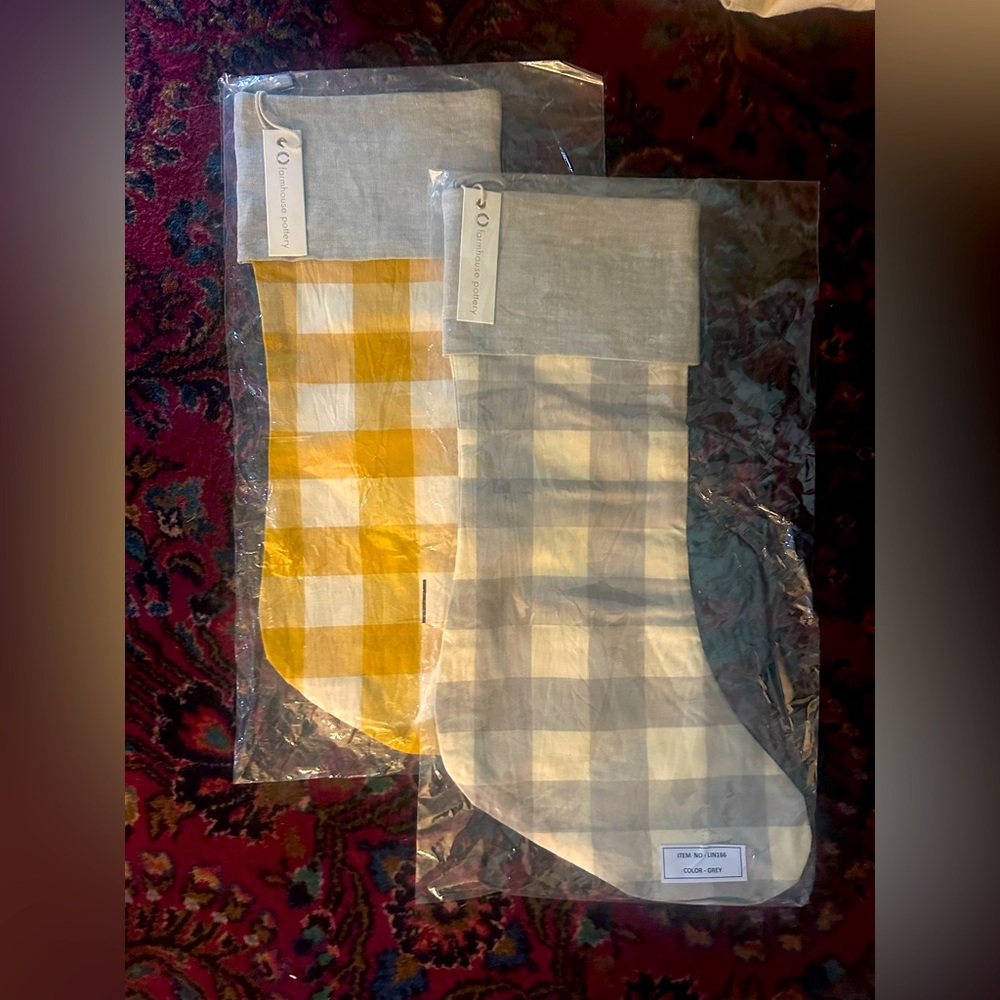 Farmhouse Pottery - Christmas/Holiday stockings Pair (NWT) cottagecore gingham